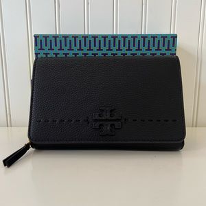 Tory Burch McGraw black, flat wallet cross-body